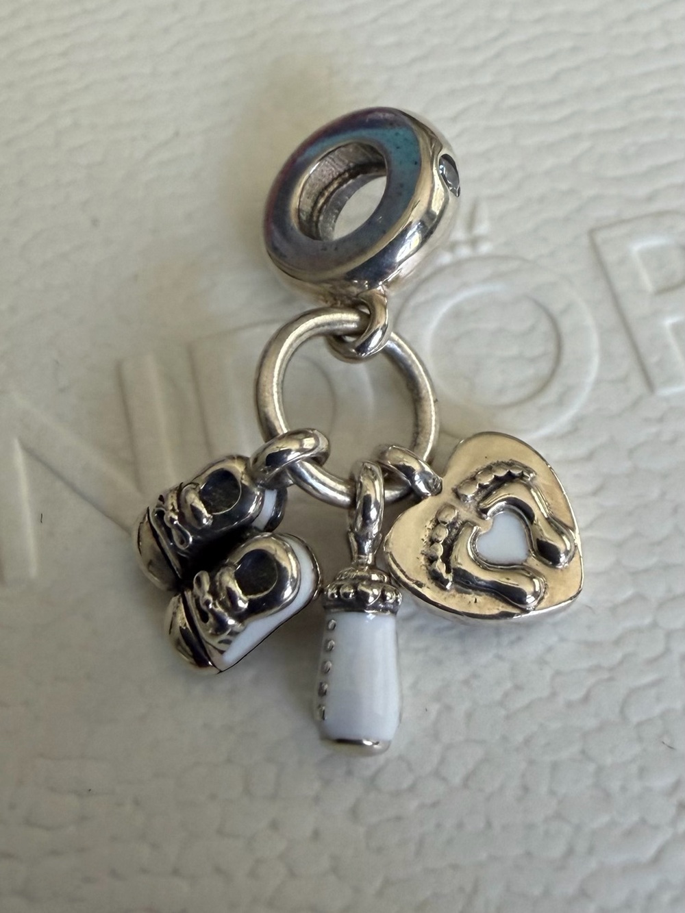 Pandora Silver New Baby Charm, Heart Paci And Baby Shoe Dangle Charm RETIRED
